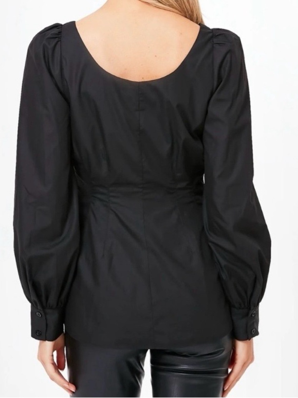 NWT Tuckernuck Pomander Place Dianne Black Blouse Sz M Fitted‎ Waist Puff Sleeve - Picture 3 of 14